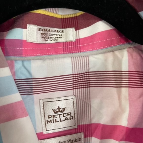Peter Millar Weekender Finish Men Button Down Shirt Size XL Pink Blue Yellow Pla - Picture 2 of 7